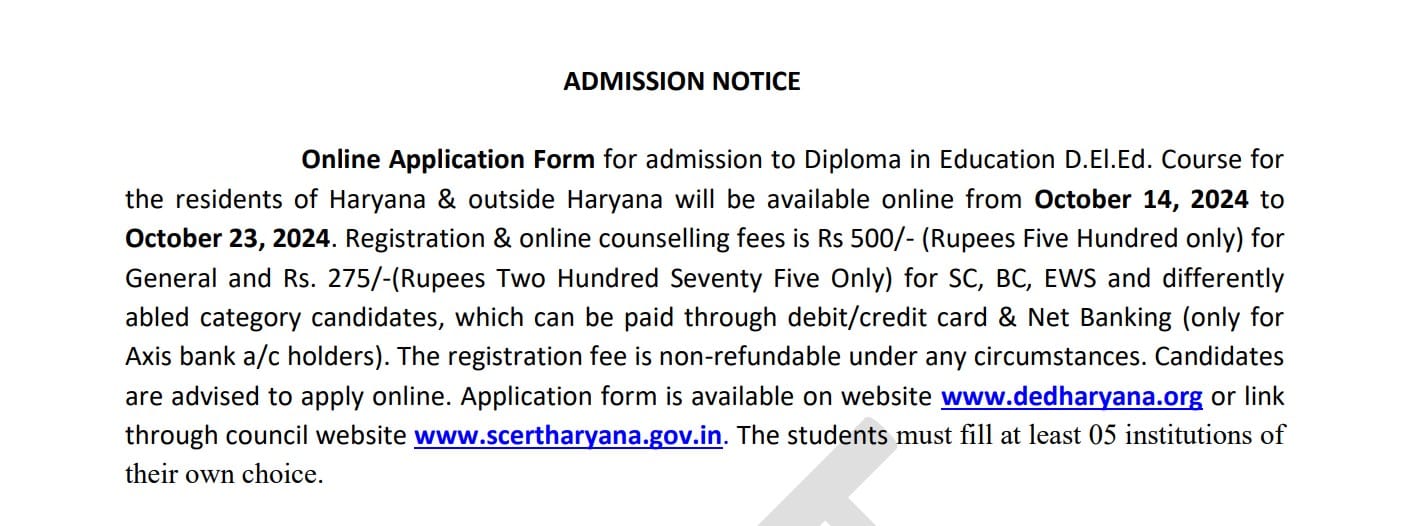 Haryana D.El.Ed. Admission